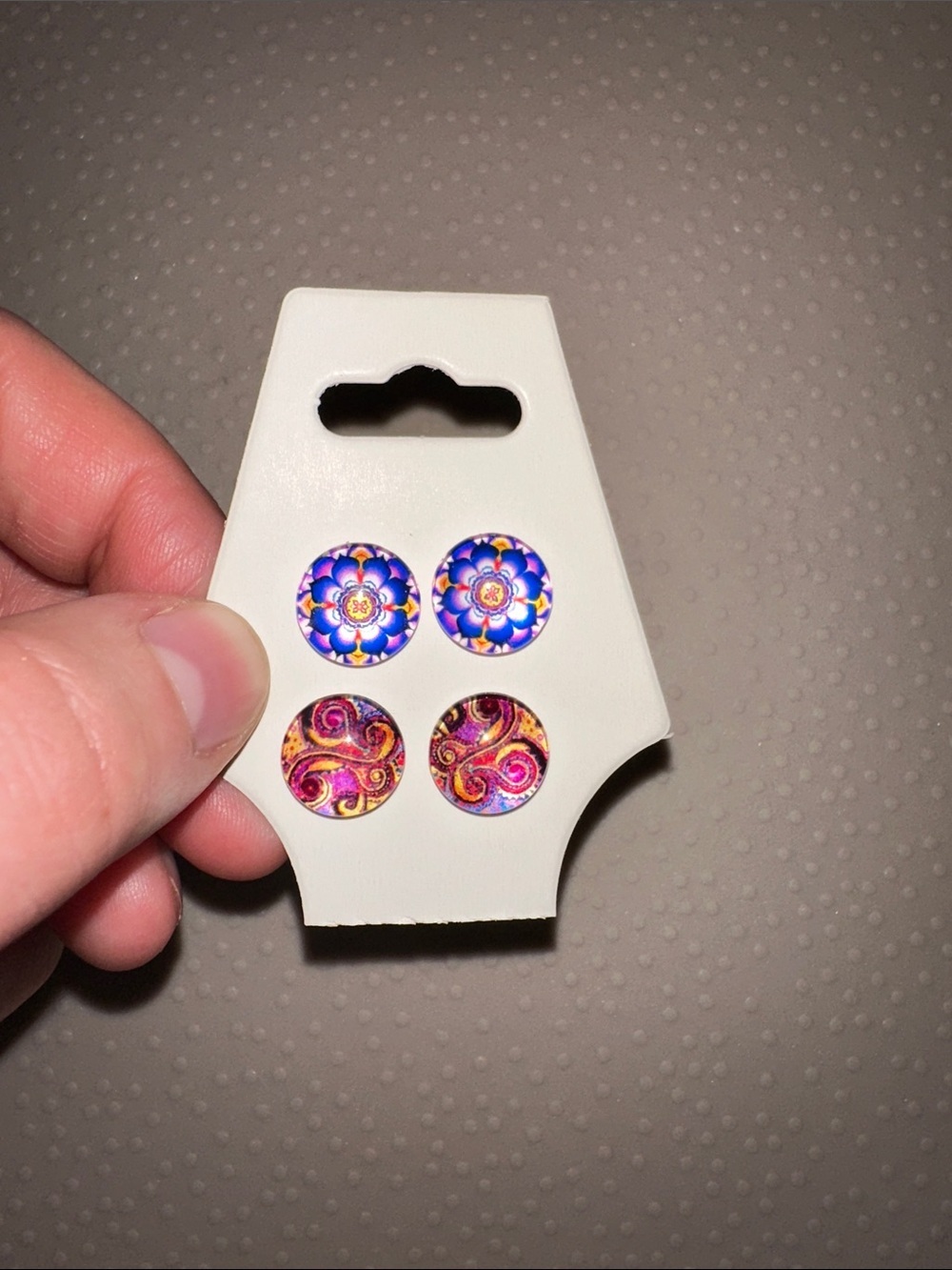 2 Pair! Colorful Floral and Paisley Round Stud Earring Set - Blue & Pink